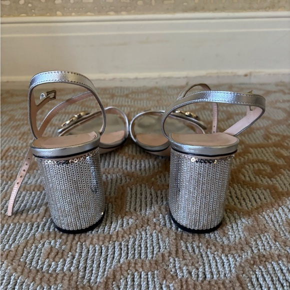 Gucci Silver Sequin Marmont Block Heeled Ankle Strap Sandals Size 37 - Picture 5 of 6